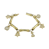 Brillantbettelarmband in 750er Gelbgold mit sechs Charms