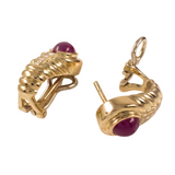 Stecker Ohrclips, 585er Gelbgold mit Diamanten in Princes Schliff und Rubinen Cabochon