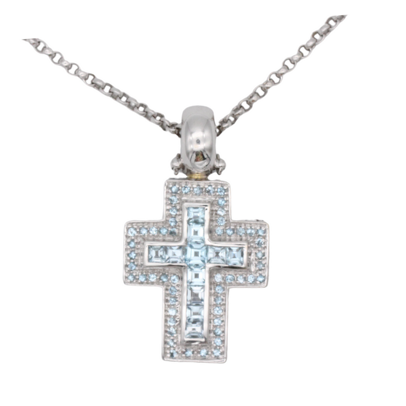 WEMPE Markenschmuck Kreuzanhänger, Kettenanhänger mit blauem Topas und klappbarer Öse