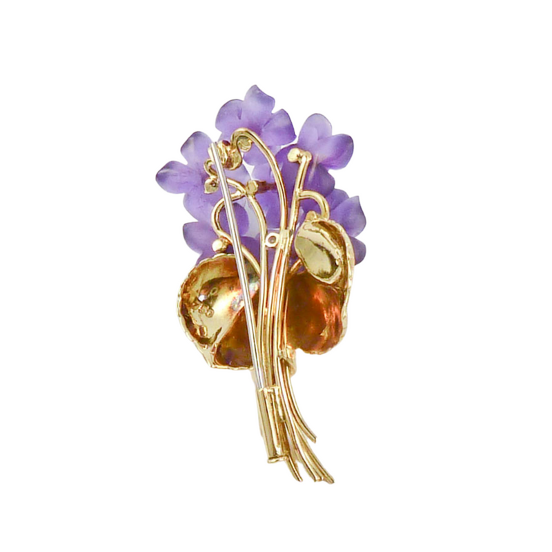 Amethyst Brosche in 750er Gelbgold mit Brillanten