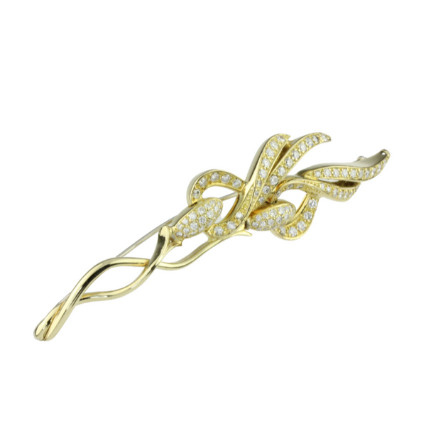 Edle Brillantnadel / Brosche in 750er Gelbgold mit Brillanten in Blütenform besetzt