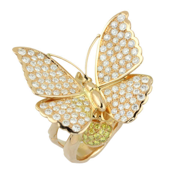 Cocktailring in Schmetterlingsform, in 750er Roségold mit Brillanten