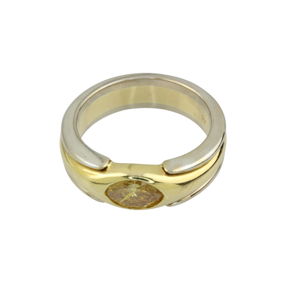 Bi-color Ring 750er Gelbgold / 950er Platinring mit Farbdiamant