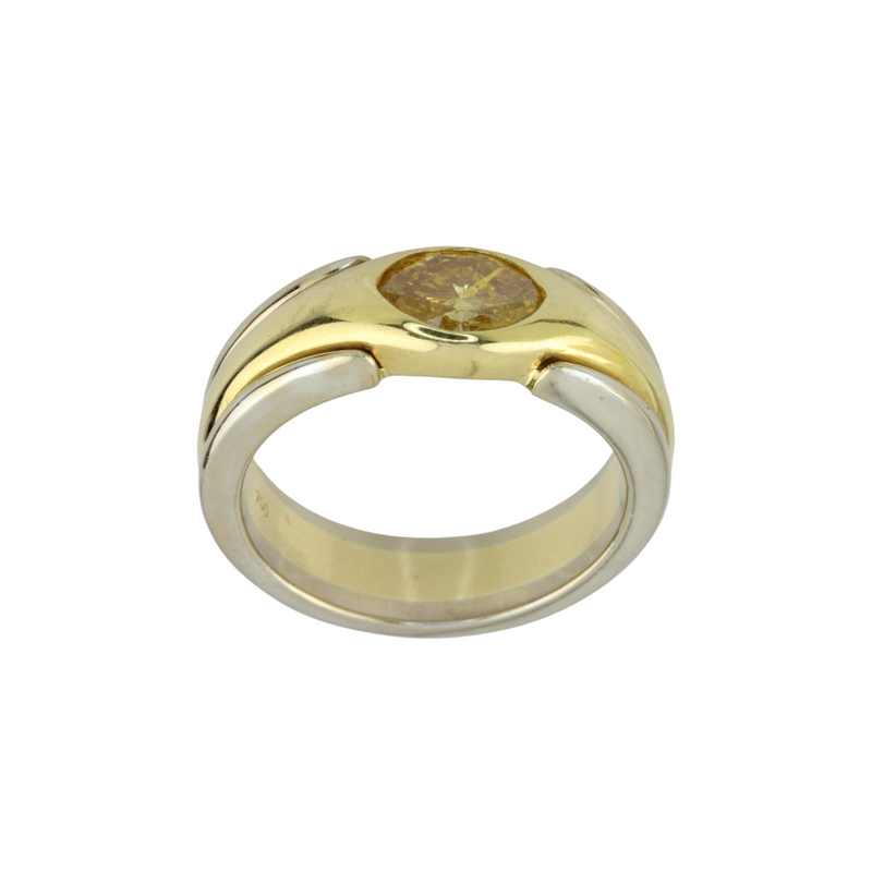 Bi-color Ring 750er Gelbgold / 950er Platinring mit Farbdiamant