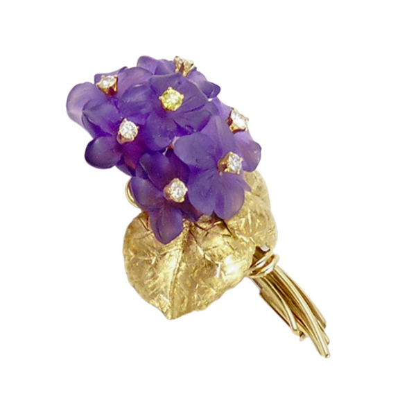 Amethyst Brosche in 750er Gelbgold mit Brillanten