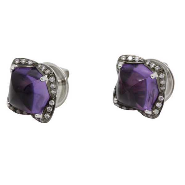 Violette Amethyst Ohrstecker in 750er Weißgold mit Brillanten