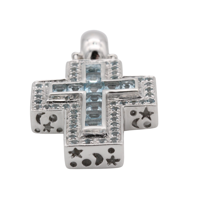 WEMPE Markenschmuck Kreuzanhänger, Kettenanhänger mit blauem Topas und klappbarer Öse