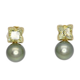 Princess Cut Lemon Citrinohrhänger mit Tahitiperle in 750er Gelbgold gefasst