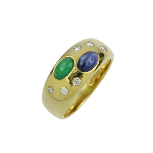 Damenring, 750er Gelbgold / K, 0,15ct. Brillanten, 0,70 ct. Smaragd und 0,70 ct. Saphir