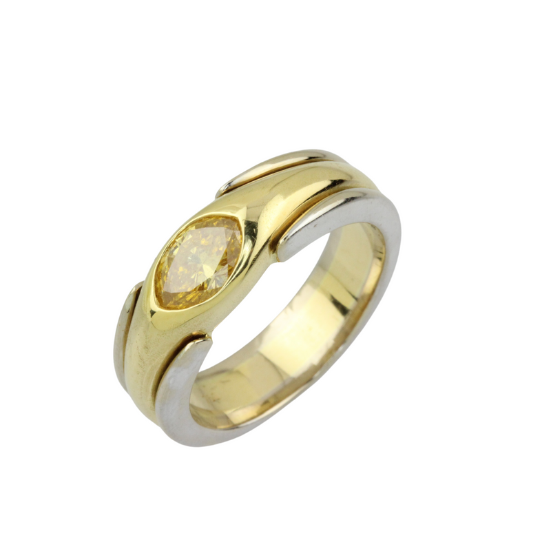 Bi-color Ring 750er Gelbgold / 950er Platinring mit Farbdiamant