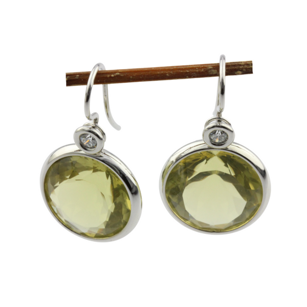 750er Weißgoldohrhänger mit Brillanten und sehr seltenem grünlichem Citrin Stein