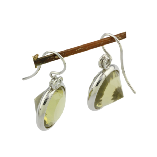 hrSchmuck 750er Weißgoldohrhänger mit Brillanten und grünlichem Citrin Stein